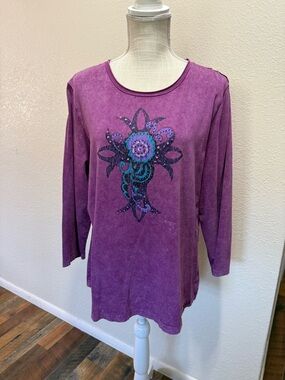 Rena - Purple Floral Embellished Women’s Top - Size XL